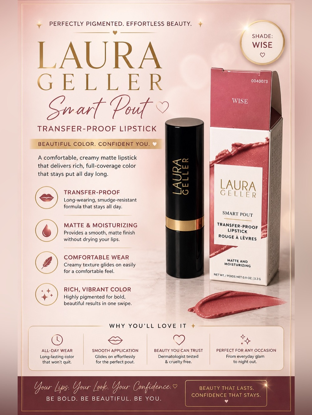 Laura Geller Smart Pout Lipstick — Mauve Pink (Wise)